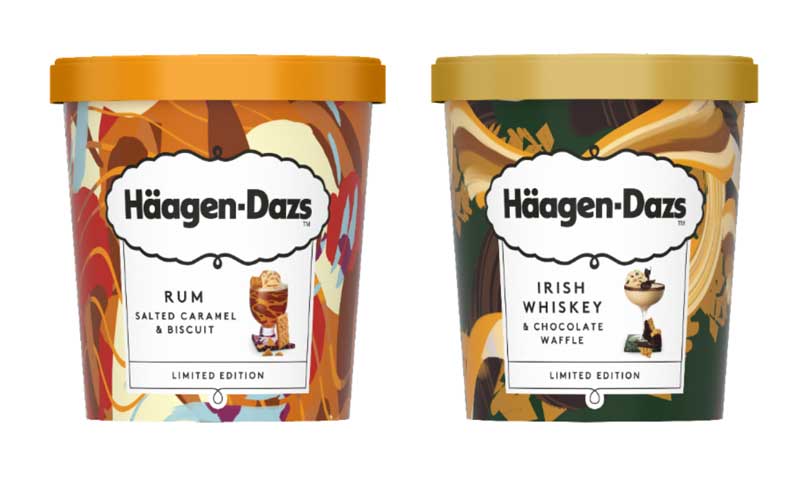 Rum Salted Caramel & Biscuit, Irish Whiskey & Chocolate Waffle Haagen Dazs